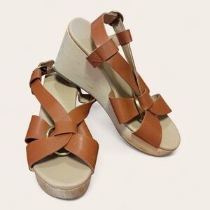 LOFT Brown Leather Wedge Sandals Size 7